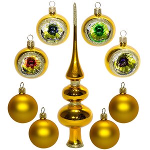 Набор шаров с верхушкой "Плеяды", золото, стекло, уцененный Фабрика Елочка фото 1