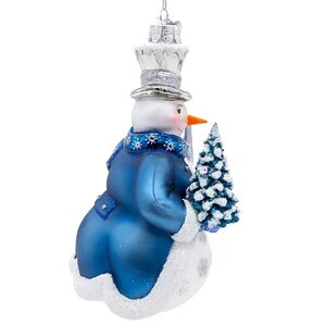 Стеклянная елочная игрушка Снеговик Ловец Звезд 14 см, подвеска Kurts Adler фото 2