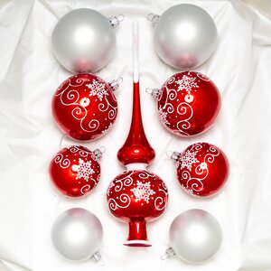 Набор стеклянных елочных шаров с верхушкой Сувенирный белый с красным Фабрика Елочка фото 1