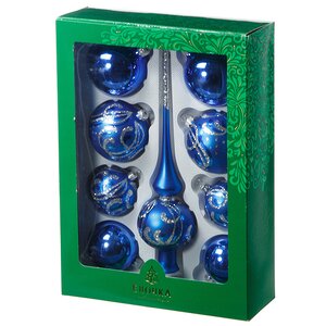 Набор стеклянных елочных шаров с верхушкой Юбилейный серебряный с голубым Фабрика Елочка фото 2