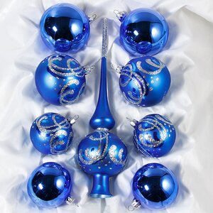 Набор стеклянных елочных шаров с верхушкой Юбилейный серебряный с голубым Фабрика Елочка фото 1