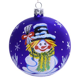 Стеклянный елочный шар Снеговик 8 см синий Фабрика Елочка фото 1