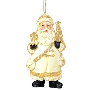 Елочное украшение Санта в мраморно-золотом наряде с елочкой 10 см, подвеска Kurts Adler фото 1