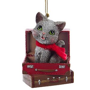 Елочная игрушка Серый котенок милашка в чемодане 8 см, подвеска Kurts Adler фото 1