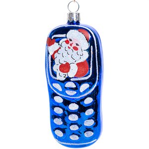 Стеклянная елочная игрушка Телефон 8 см синий, подвеска Фабрика Елочка фото 1