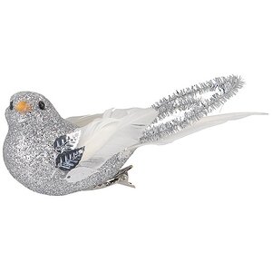 Елочное украшение Птичка Невеличка 14 см серебряная, 2 шт, клипса Koopman фото 1