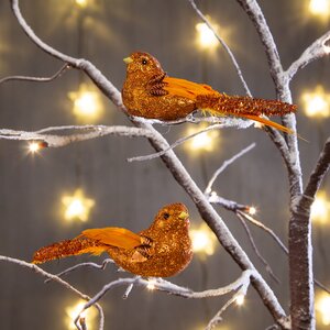 Елочное украшение Птичка Невеличка 14 см оранжевая, 2 шт, клипса Koopman фото 1