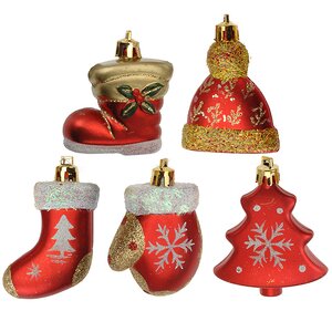 Набор елочных игрушек "Новогодняя Одежка", 6 см, 5 шт, красный с золотом, подвеска Koopman фото 1