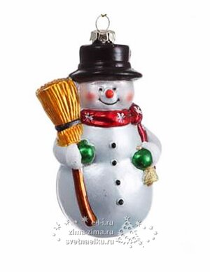Елочная игрушка "Снеговик с метлой", 7 см, серебро, подвеска Царь Елка фото 1