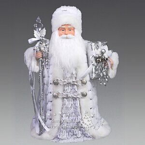 Дед Мороз в бело-серебряной шубе с посохом и подарком, 40 см Holiday Classics фото 1