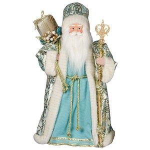 Дед Мороз с посохом и подарками Бирюзовая парча 46 см Holiday Classics фото 2