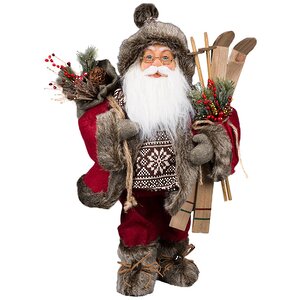 Санта в красно-коричневой шубе и меховых унтах с лыжами 45 см Holiday Classics фото 1