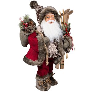 Санта в красно-коричневой шубе и меховых унтах с лыжами 45 см Holiday Classics фото 2