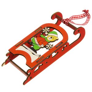 Деревянная елочная игрушка Сани Санты 13 см красный Koopman фото 3