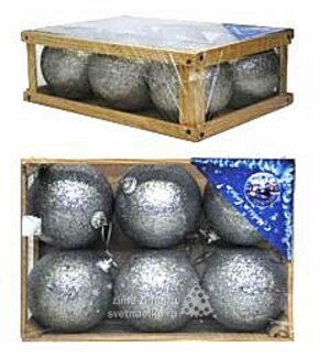 Набор пластиковых шаров глиттер 5 см серебряных, 6 шт, Snowmen Snowmen фото 2