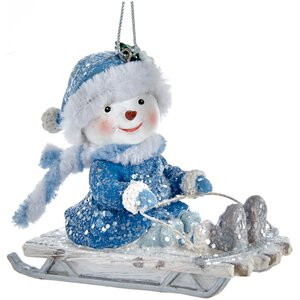 Елочная игрушка Снеговик Штефан на санках 9 см, подвеска Kurts Adler фото 1