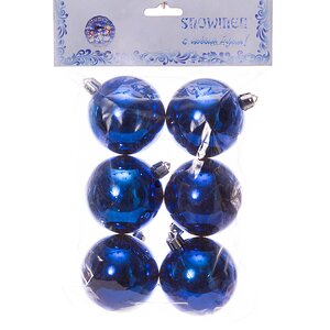 Набор пластиковых глянцевых шаров 6 см синий, 6 шт, Snowmen Snowmen фото 1