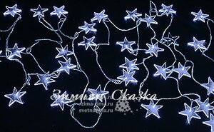 Светодиодная гирлянда Звезды 35 белых LED ламп 7.1 м, прозрачно-голубой ПВХ, контроллер Snowmen фото 2
