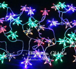 Светодиодная гирлянда Звезды 36 разноцветных LED ламп 5.1 м, прозрачный ПВХ Snowmen фото 1
