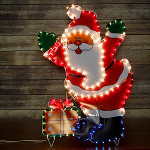 Панно светящееся для дома на подставке Дед Мороз с подарком 80*56 см Snowmen фото 1