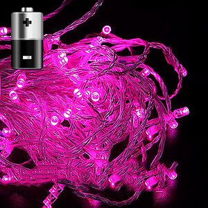 Светодиодная гирлянда на батарейках Premium Led 50 розовых LED ламп 5 м, прозрачный СИЛИКОН, таймер, IP65 BEAUTY LED фото 1