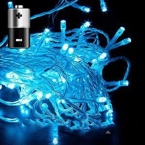 Светодиодная гирлянда на батарейках Premium Led 100 небесно-голубых LED ламп 5 м, прозрачный СИЛИКОН, бегущие огни, таймер, IP67 BEAUTY LED фото 1