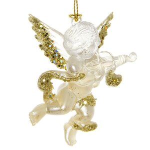 Елочное украшение Ангелочек-Музыкант 10*5 см жемчужный с золотым, подвеска Holiday Classics фото 2