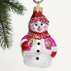 Стеклянная елочная игрушка Снеговик Джерри 10 см, подвеска Коломеев фото 1