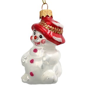 Стеклянная елочная игрушка Снеговичок Эдмунд в шляпке 9 см, подвеска Коломеев фото 2