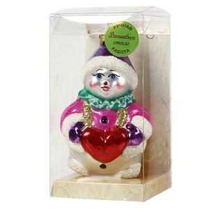 Стеклянная елочная игрушка Снеговичок с сердечком 10 см, подвеска Коломеев фото 2