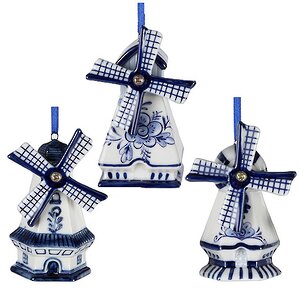Елочная игрушка Ветряная Мельница в Дельфтском Стиле с Синей Крышей 8 см, подвеска Kurts Adler фото 2