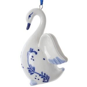 Елочная игрушка из фарфора Лебедь - Blue Swan 9 см, подвеска Kurts Adler фото 1