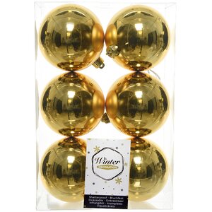 Набор пластиковых глянцевых шаров 8 см золотой, 6 шт, Winter Decoration Winter Deco фото 1