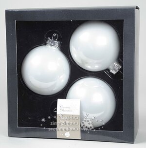 Набор стеклянных шаров белый глянец, 8 см, 3шт Kaemingk фото 1