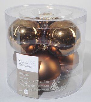 Набор стеклянных шаров червонное золото mix, 8 см, 6шт Kaemingk фото 1