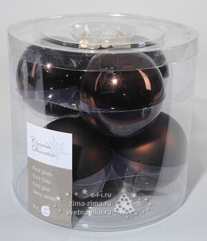 Набор стеклянных шаров шоколадный mix, 8 см, 6шт Kaemingk фото 1