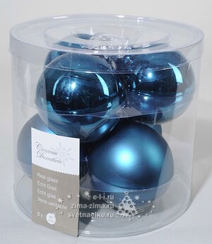Набор стеклянных шаров бирюзовый mix, 8 см, 6шт Kaemingk фото 1