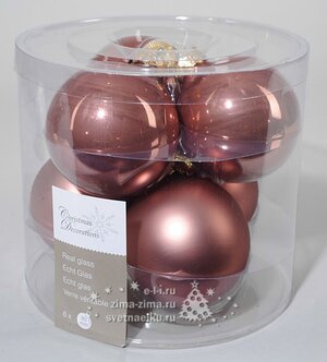 Набор стеклянных шаров 8 см, 6 шт, персиковый mix Kaemingk фото 1