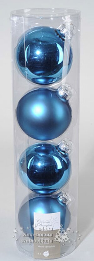 Набор стеклянных шаров 10 см, 4 шт, бирюзовый mix Kaemingk фото 1
