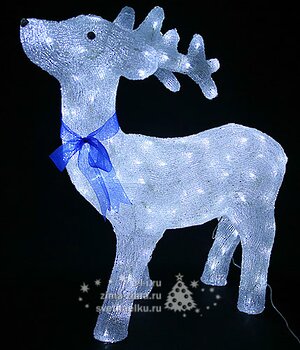 Олень с голубым бантом светящийся, 75см, уличный, акрил, 160 холодных белых лампы BEAUTY LED фото 1