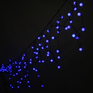 Светодиодная бахрома Мультишарики 3*0.5 м, 150 голубых LED ламп, черный ПВХ провод, соединяемая, IP54 BEAUTY LED фото 1