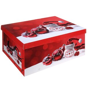 Коробка для хранения елочных игрушек Новогодний сундучок красный 50*39*24 см, картон Koopman фото 1