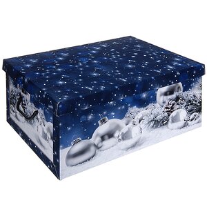 Коробка для хранения елочных игрушек Новогодний сундучок синий 50*39*24 см, картон Koopman фото 1