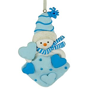 Елочное украшение Снеговик с Сердечками 12 см голубой, подвеска Forest Market фото 1