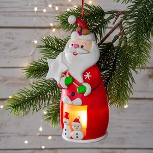 Светящаяся елочная игрушка Санта со звездочкой 13 см, подвеска Forest Market фото 1