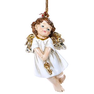 Елочное украшение Ангел с Золотыми Крылышками с ключиком 8 см, подвеска Goodwill фото 1