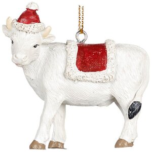 Елочная игрушка Корова Милагрес в рождественской попоне 8 см, подвеска Goodwill фото 1