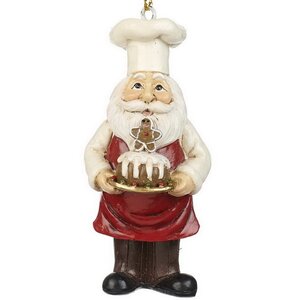 Елочная игрушка Санта с пряничным тортиком - Белобородый Сластена 9 см, подвеска Goodwill фото 1