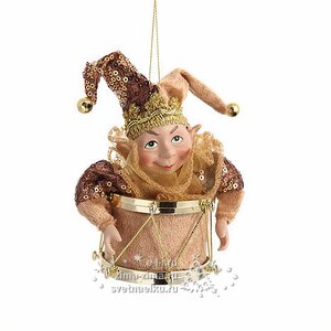 Елочное украшение "Веселый эльф с барабаном", 18 см, медно-золотой, подвеска Царь Елка фото 1