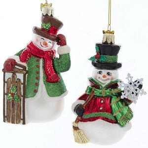 Стеклянная елочная игрушка Снеговик Весельчак с санками 13 см, подвеска Kurts Adler фото 2